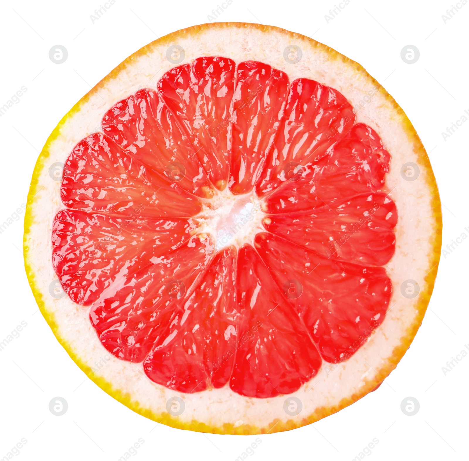 Photo of Citrus fruit. Slice of fresh grapefruit isolated on white