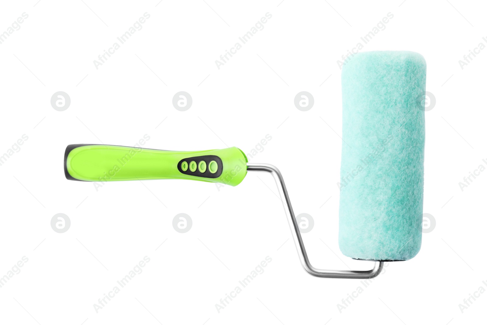 Photo of Paint roller brush on white background, top view