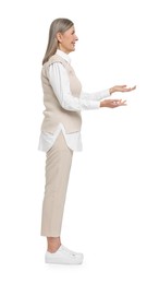 Photo of Full length portrait of senior woman on white background