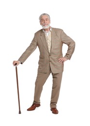 Photo of Senior man with walking cane on white background