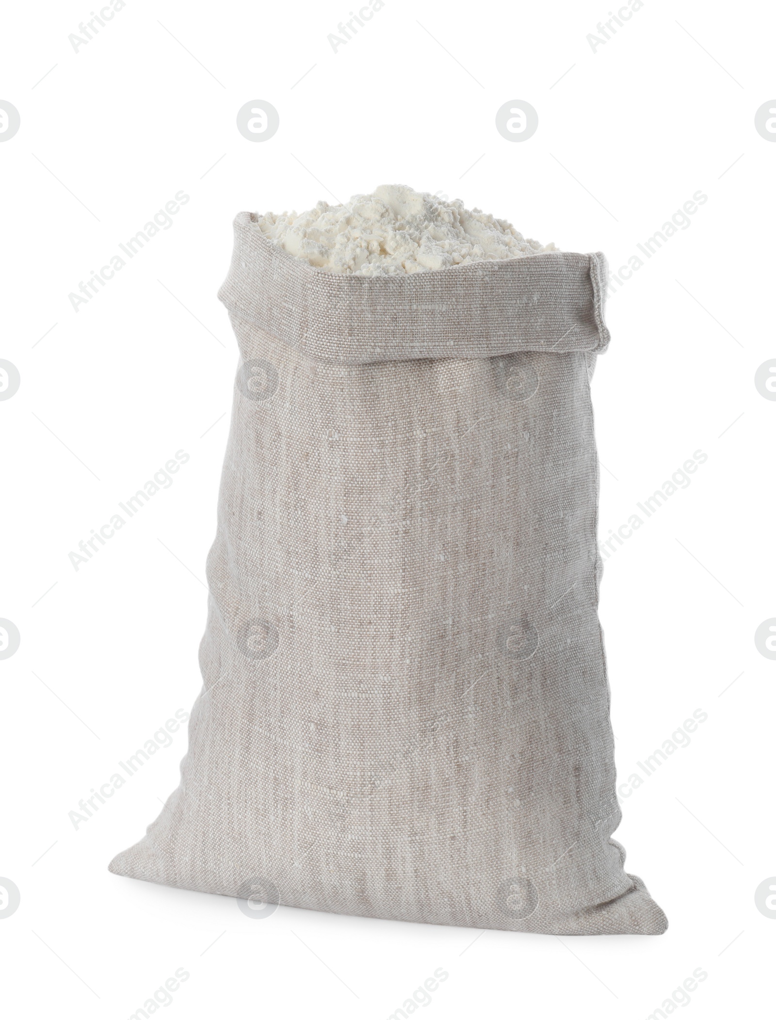 Photo of Sack with organic flour isolated on white