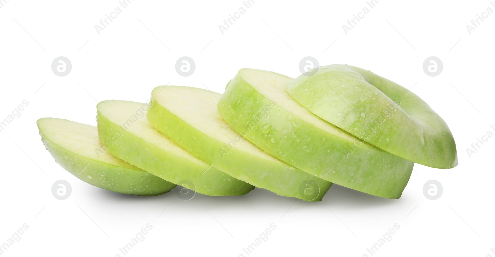 Photo of Sliced ripe green apple isolated on white