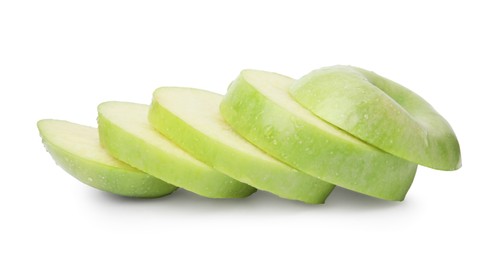 Photo of Sliced ripe green apple isolated on white