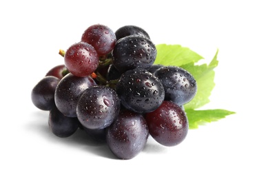 Photo of Bunch of fresh ripe juicy grapes isolated on white