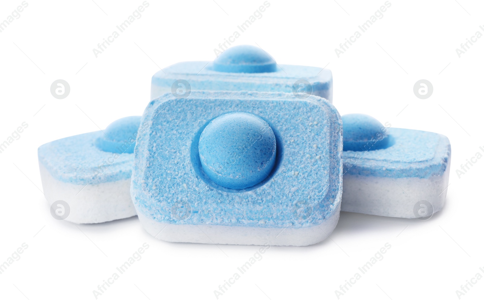 Photo of Pile of water softener tablets isolated on white