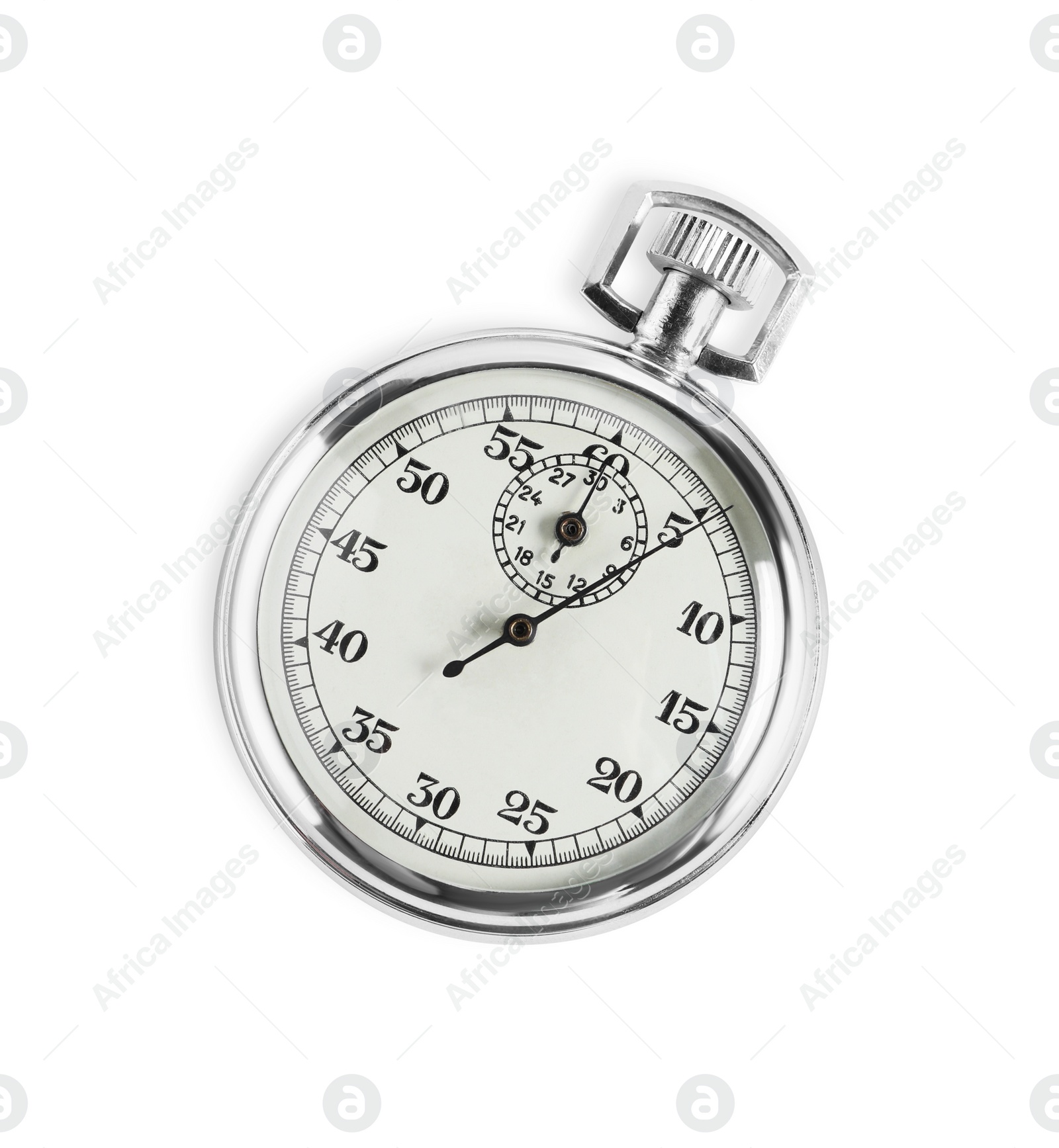 Photo of Vintage timer isolated on white, top view. Measuring tool