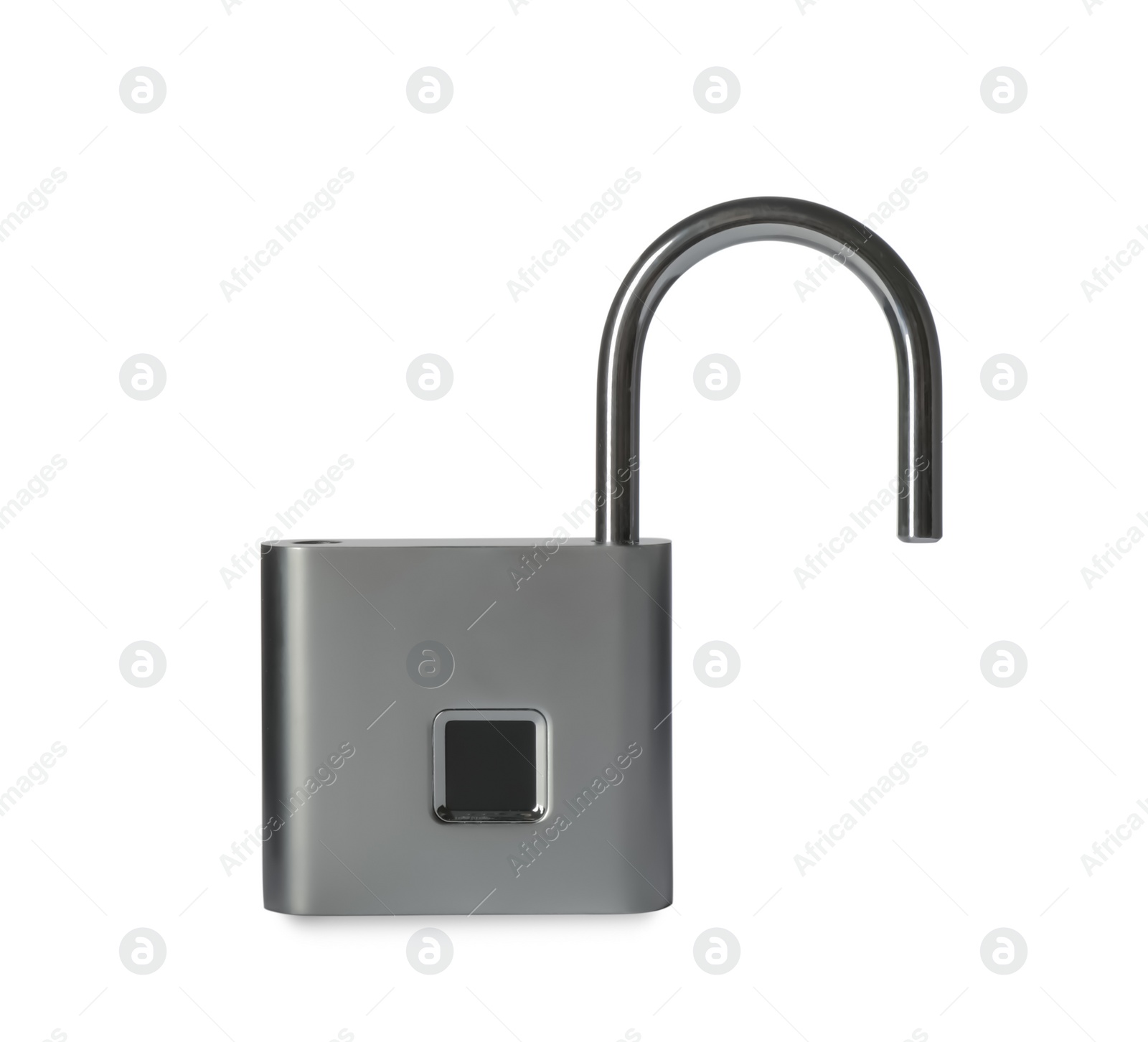 Photo of Modern padlock isolated on white. Safety and protection