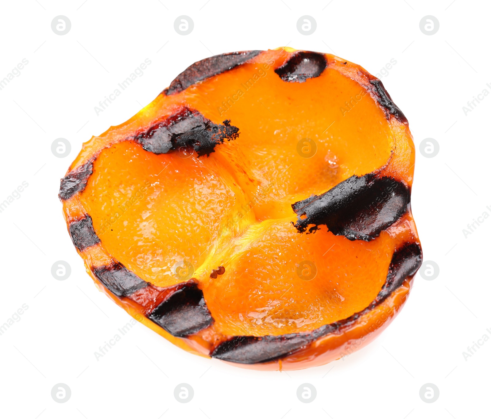 Photo of Slice of grilled orange pepper isolated on white