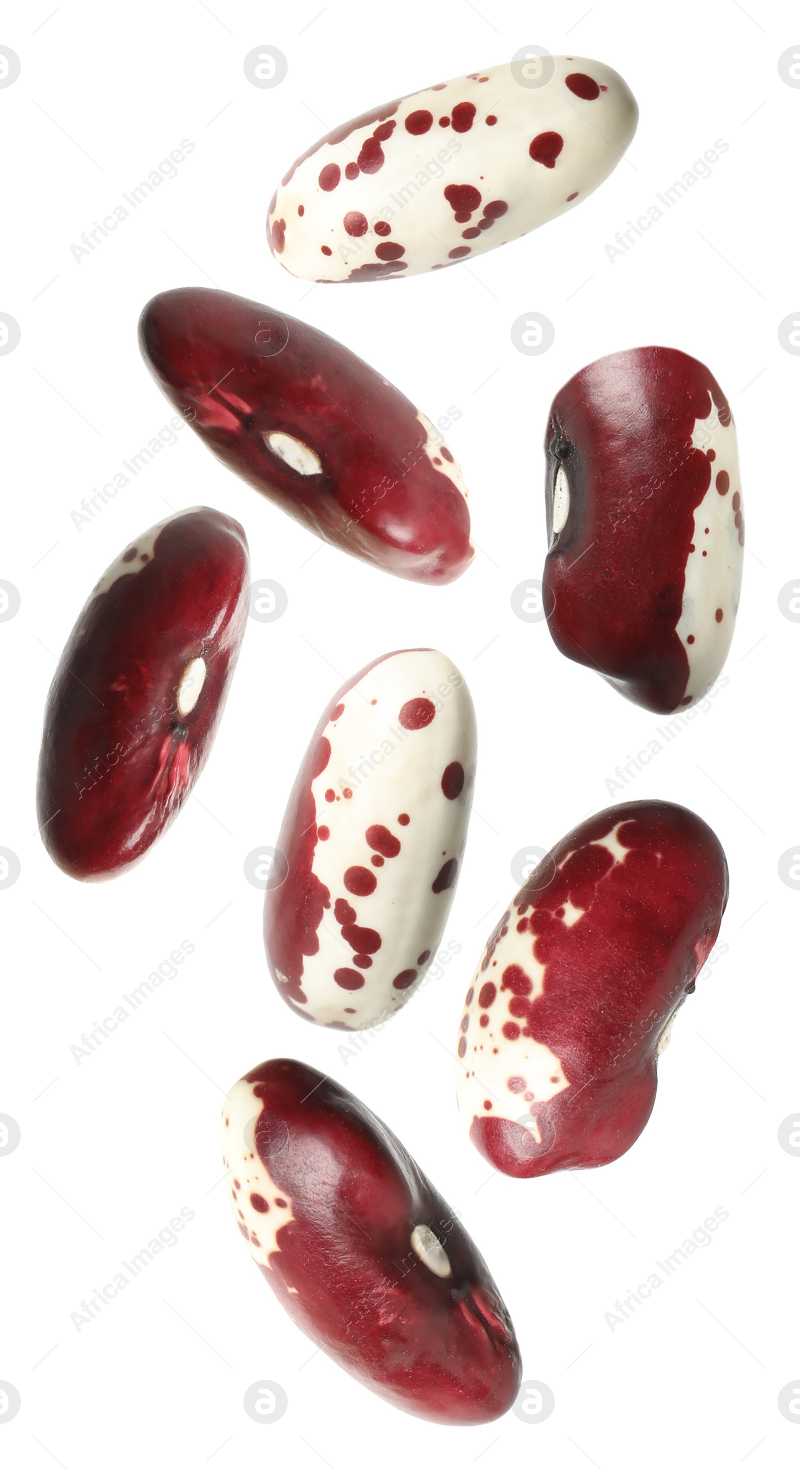 Image of Many beans falling on white background, vertical banner design. Vegan diet 