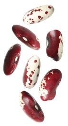 Image of Many beans falling on white background, vertical banner design. Vegan diet 