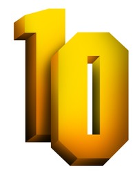 Golden number 10 on white background, illustration