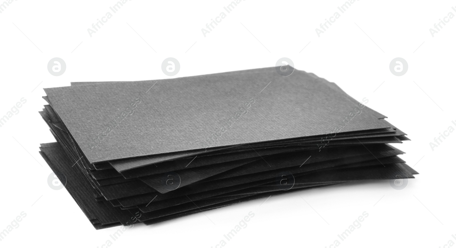 Photo of Many blank black business cards isolated on white. Mockup for design