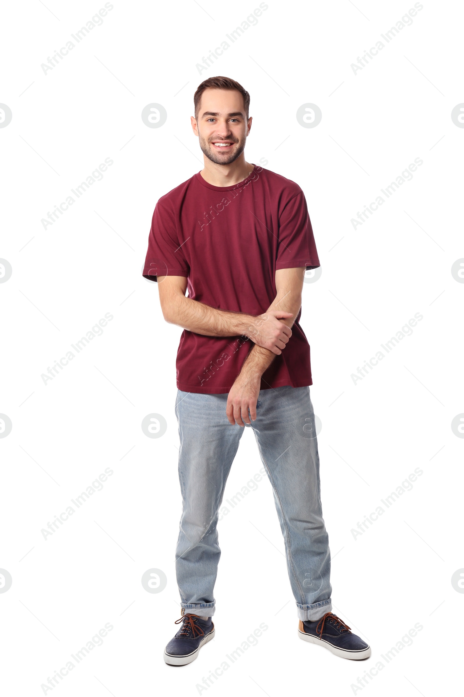 Photo of Full length portrait of handsome man posing on white background