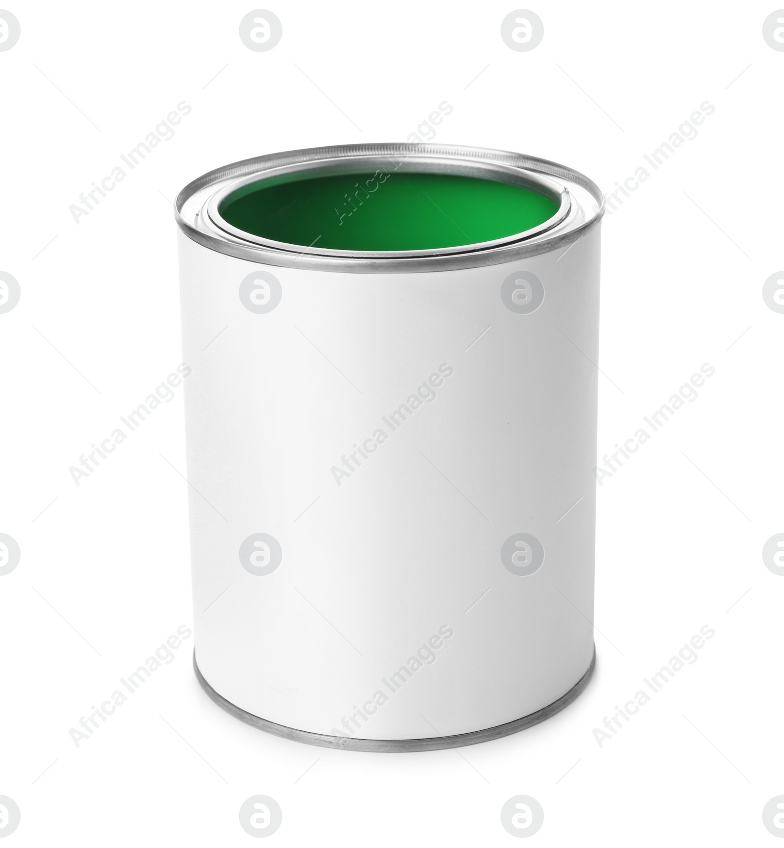 Photo of Open paint can on white background. Mockup for design