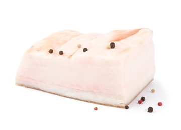 Photo of Piece of pork fatback with pepper isolated on white