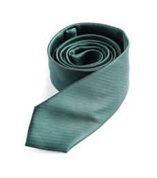 One rolled green necktie isolated on white