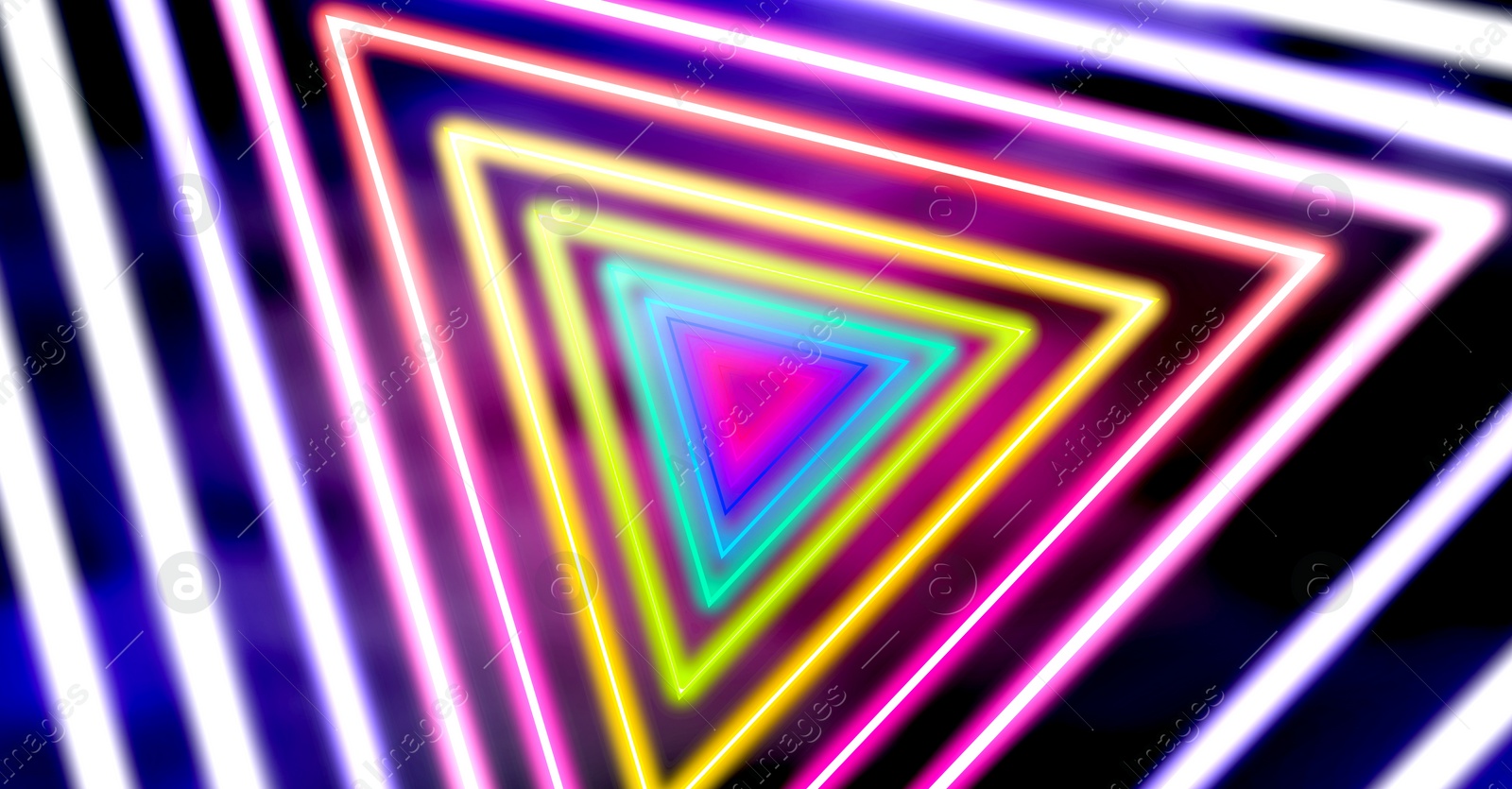 Illustration of Neon geometric pattern on dark background. Banner design