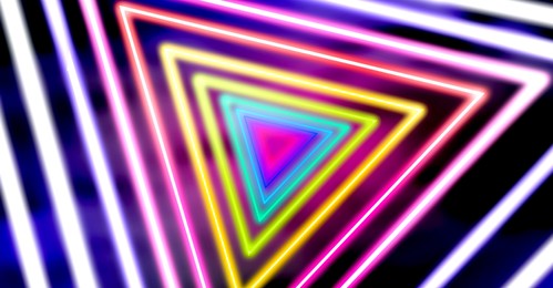 Illustration of Neon geometric pattern on dark background. Banner design