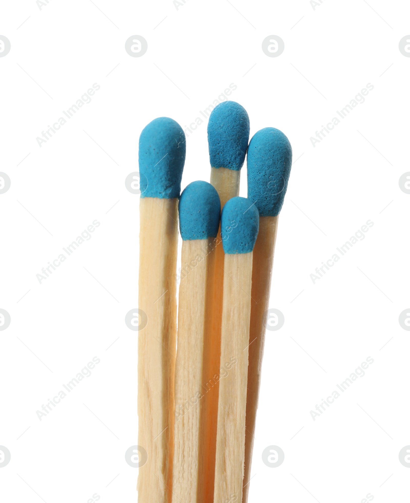 Photo of Matches with light blue heads on white background