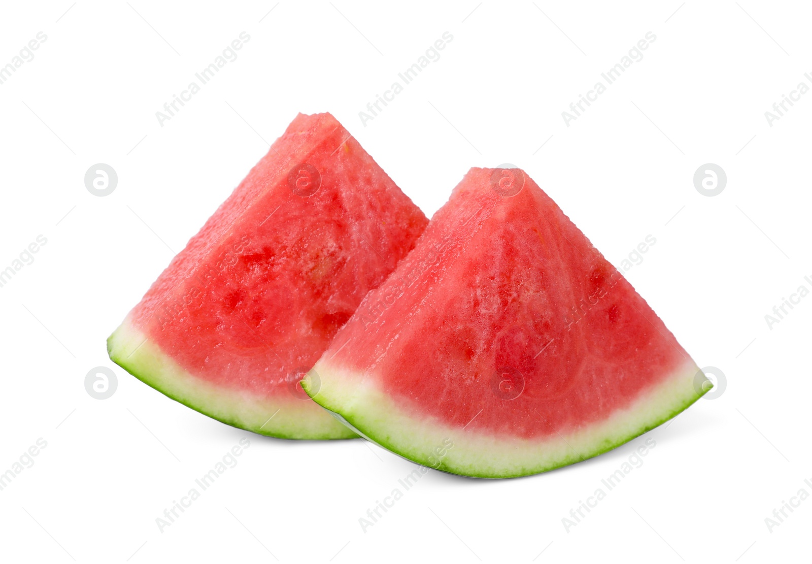 Photo of Pieces of juicy ripe watermelon on white background