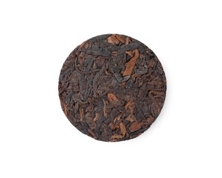 Disc shaped traditional Chinese pu-erh tea isolated on white, top view