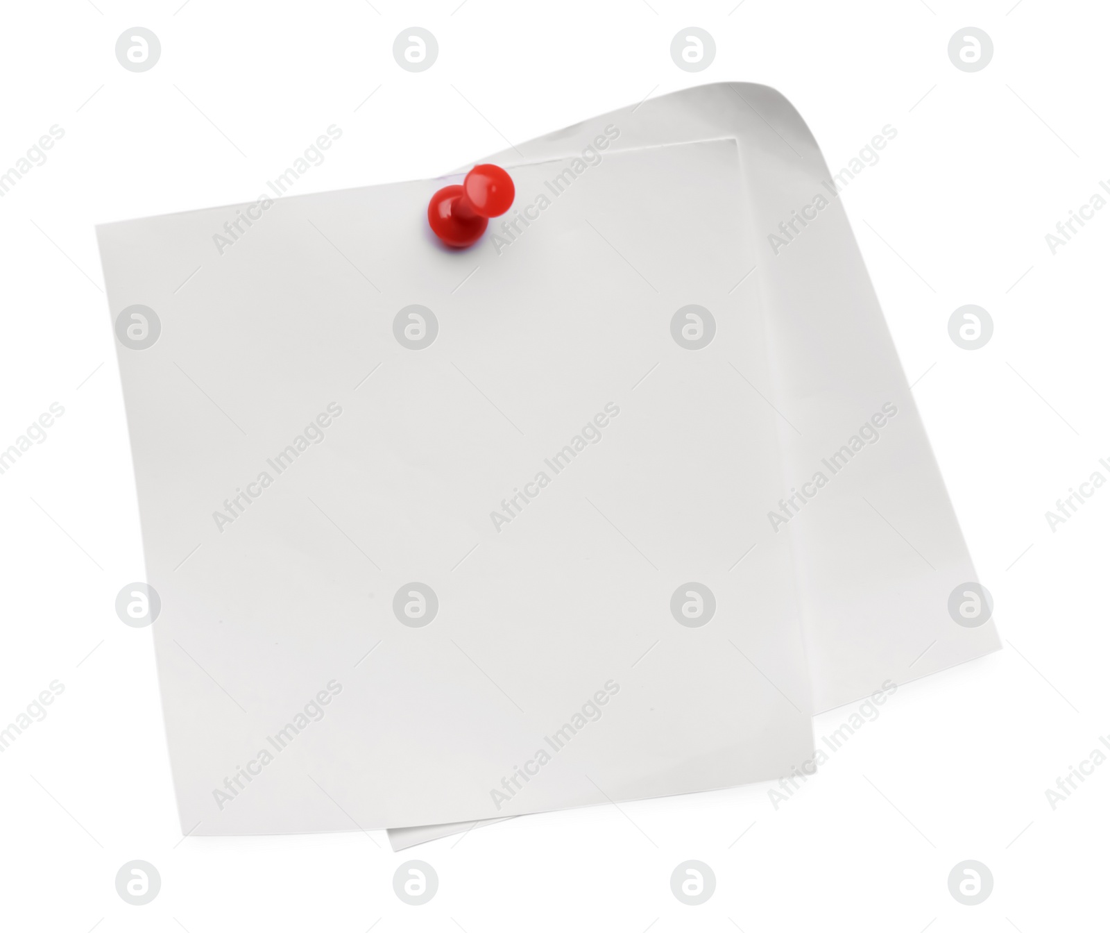 Photo of Blank notes pinned on white background, top view
