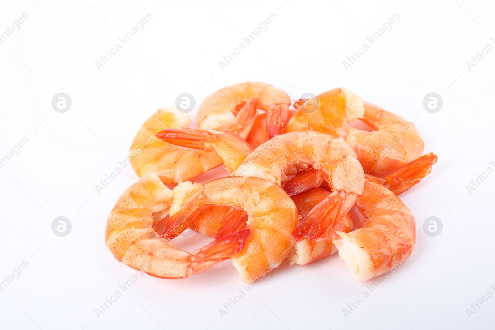 Photo of Delicious freshly cooked shrimps isolated on white