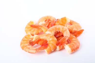 Photo of Delicious freshly cooked shrimps isolated on white