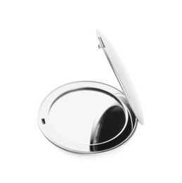 Silver cosmetic pocket mirror isolated on white