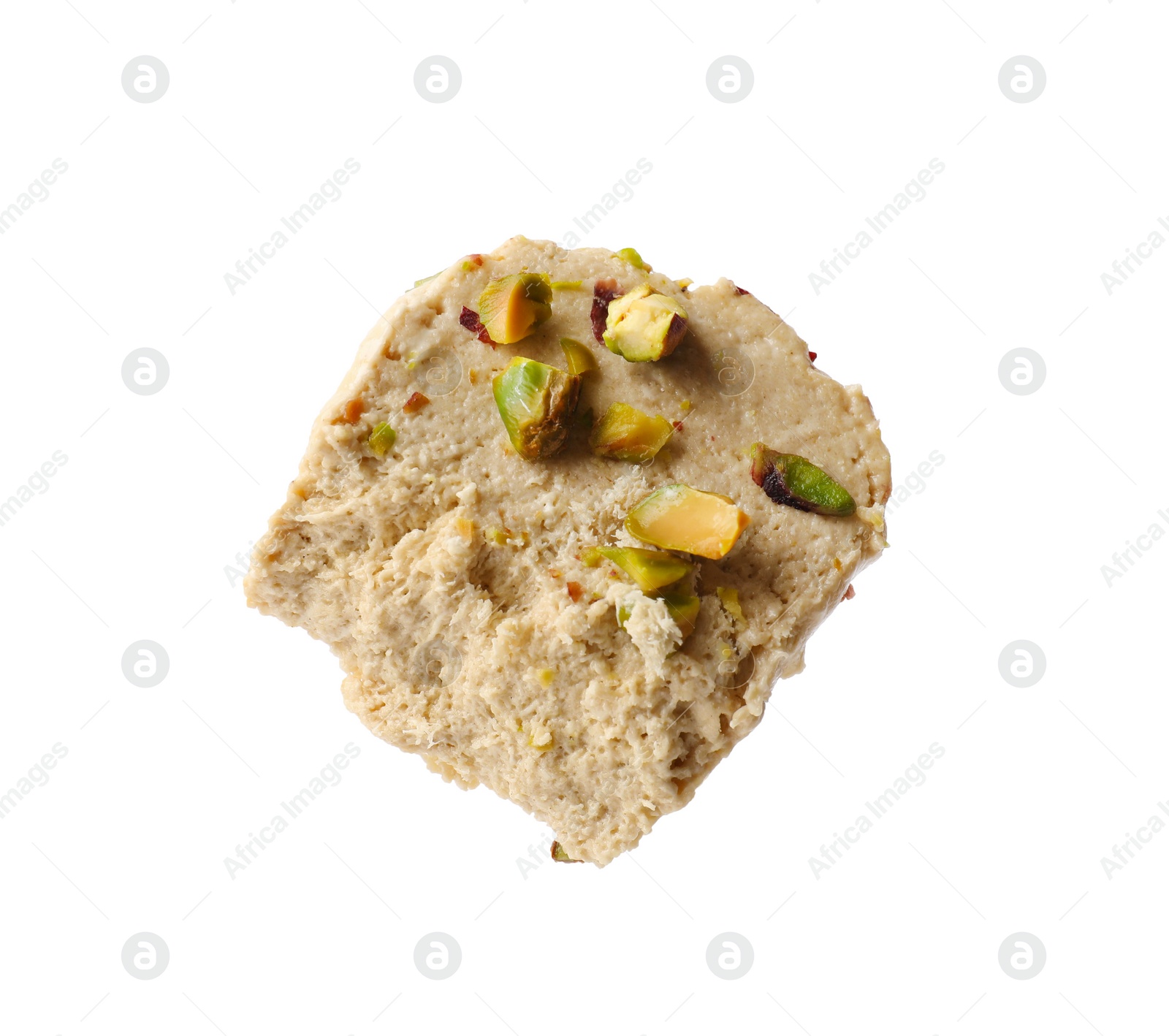 Photo of Piece of tasty pistachio halva isolated on white