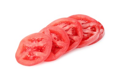 Photo of Slices of red ripe tomato isolated on white