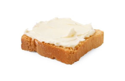 Photo of Slice of dry bread with butter isolated on white