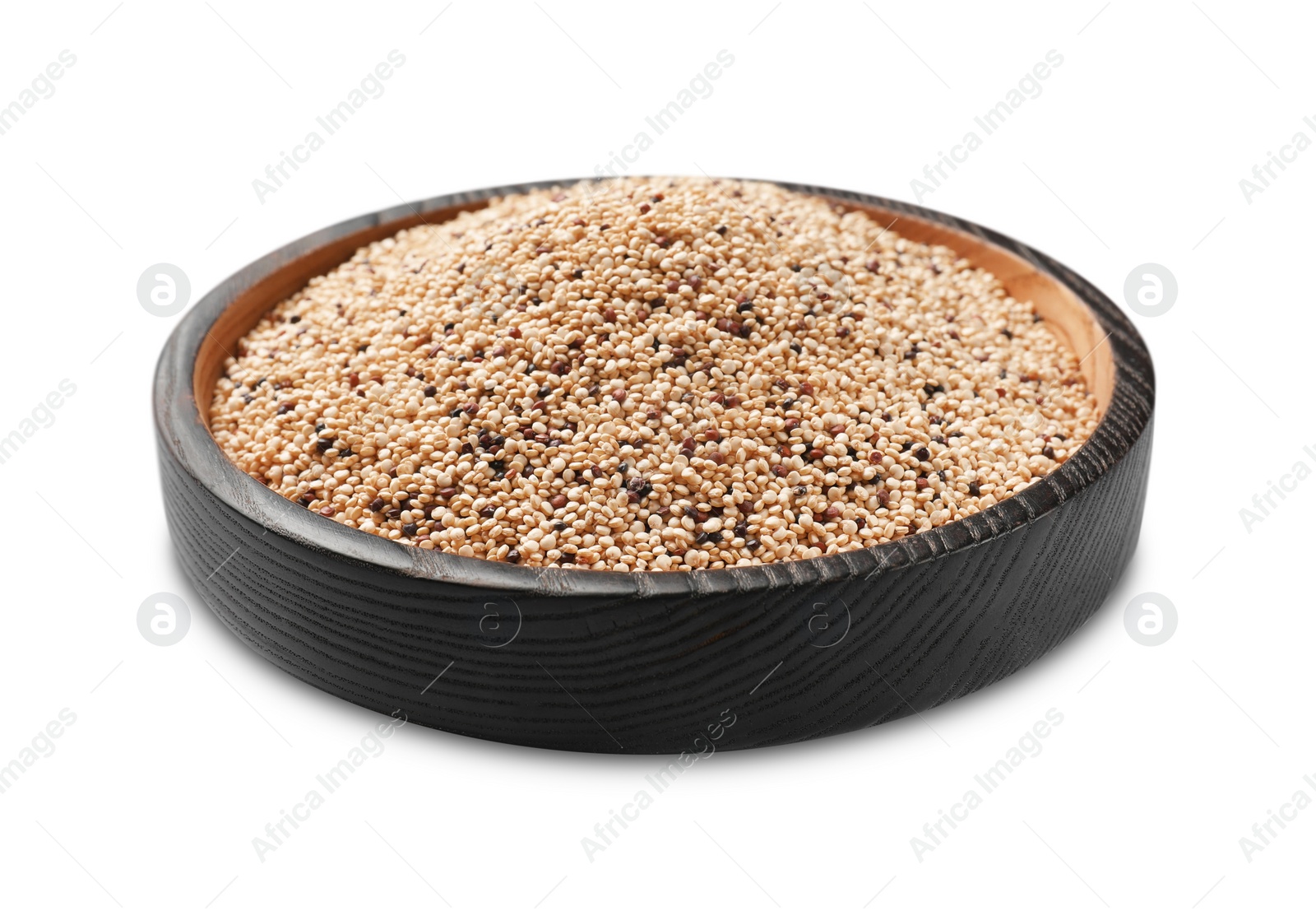 Photo of Raw quinoa seeds in bowl isolated on white