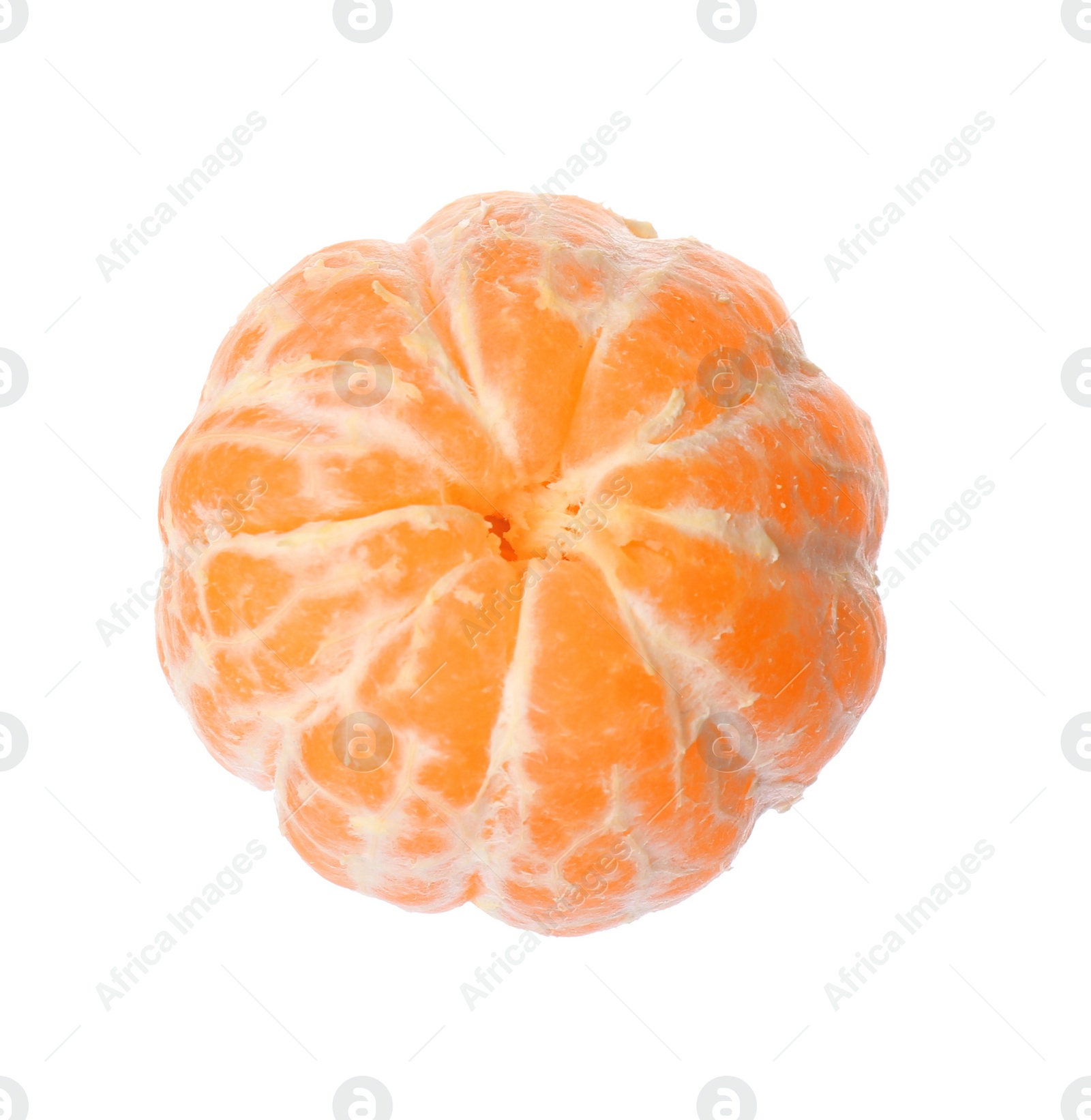 Photo of Peeled fresh tangerine isolated on white. Citrus fruit