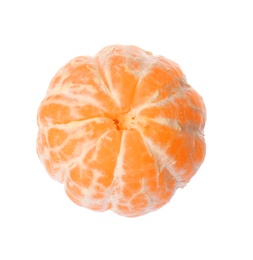 Photo of Peeled fresh tangerine isolated on white. Citrus fruit