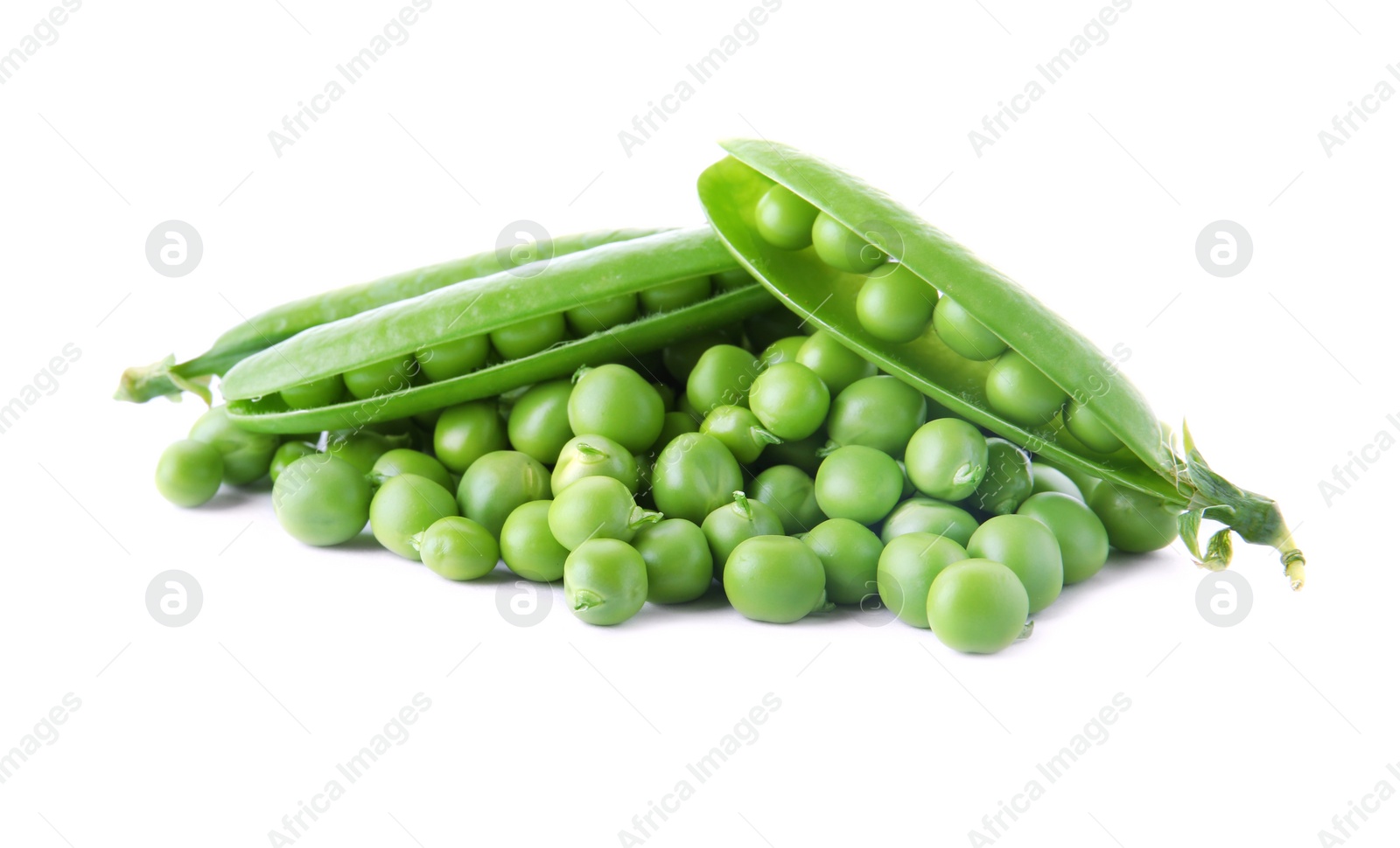 Photo of Delicious fresh green peas on white background