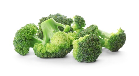 Photo of Fresh green broccoli on white background. Organic food