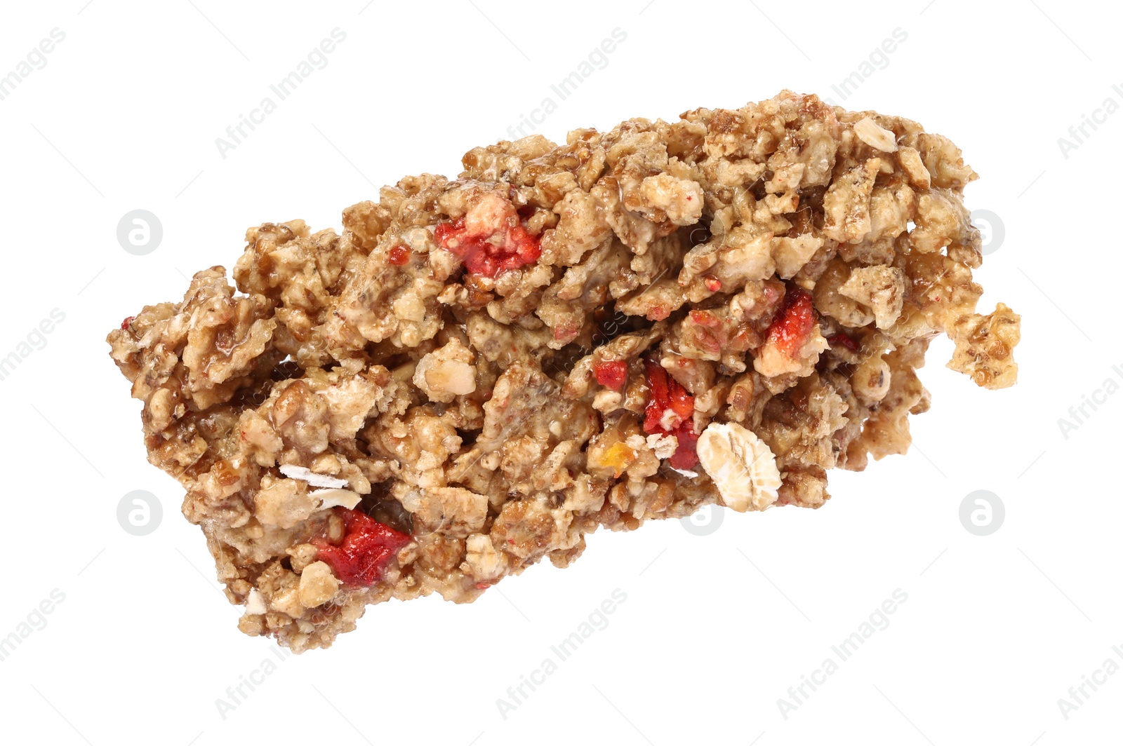 Photo of One piece of tasty granola bar isolated on white