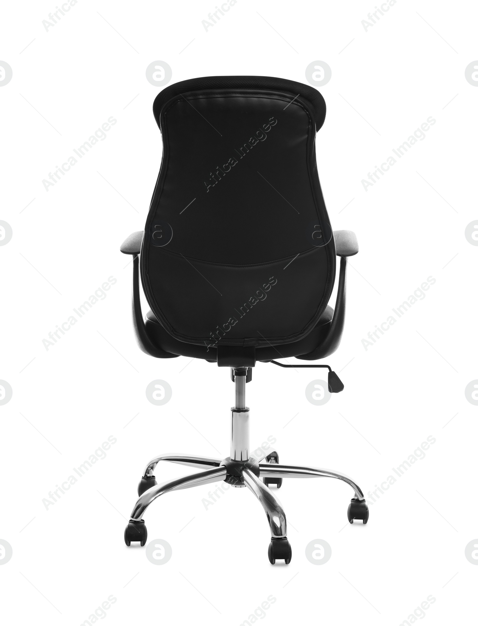 Photo of Comfortable leather office chair isolated on white, back view