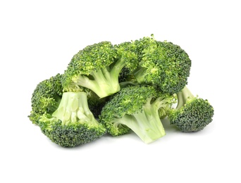 Photo of Fresh green broccoli on white background. Organic food