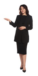 Photo of Full length portrait of hostess in uniform on white background