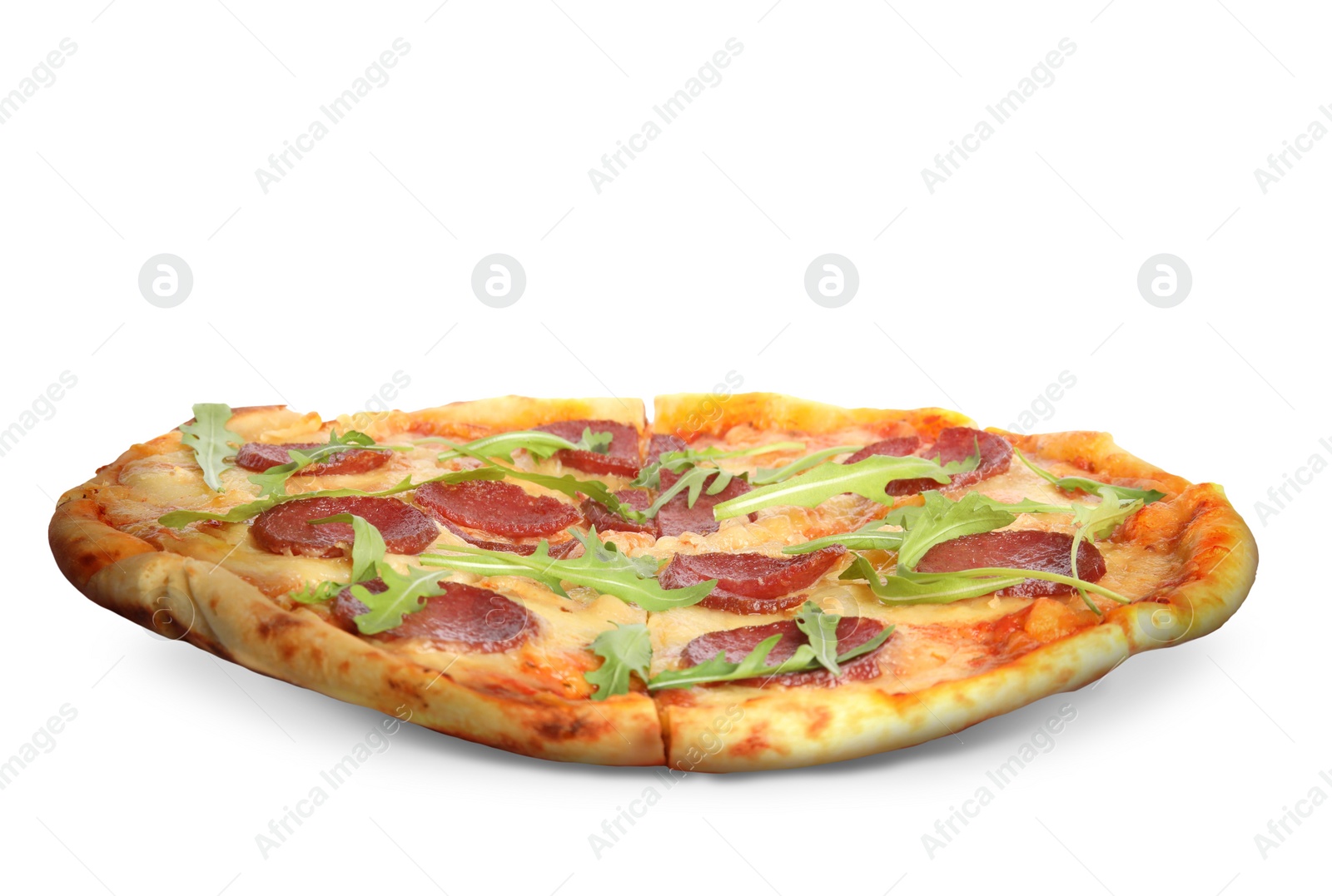 Image of Hot tasty pepperoni pizza on white background. Image for menu or poster