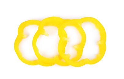 Photo of Rings of yellow bell pepper isolated on white, top view
