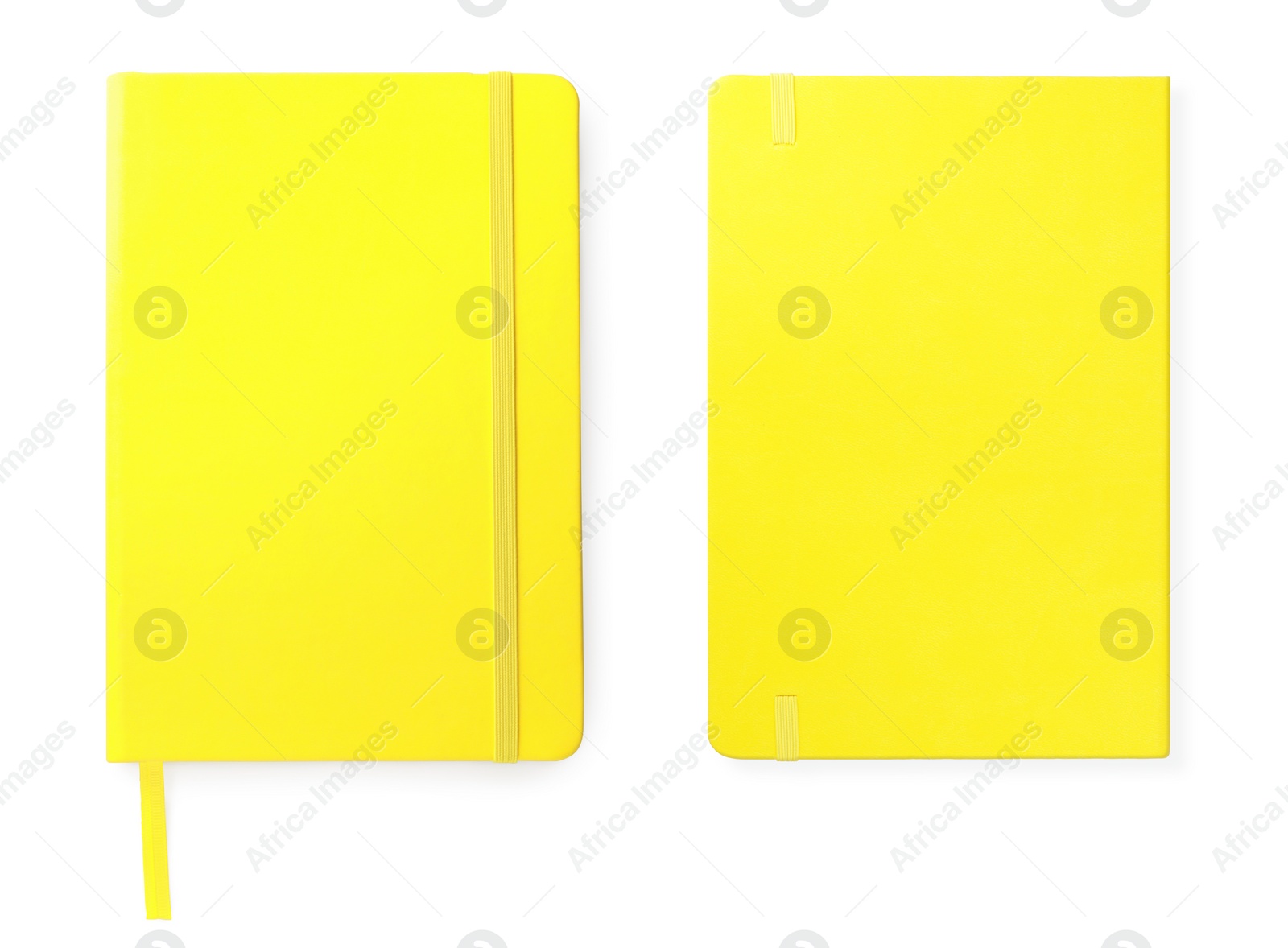 Image of Bright yellow notebooks on white background, top view