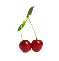 Photo of Delicious ripe sweet cherries on white background