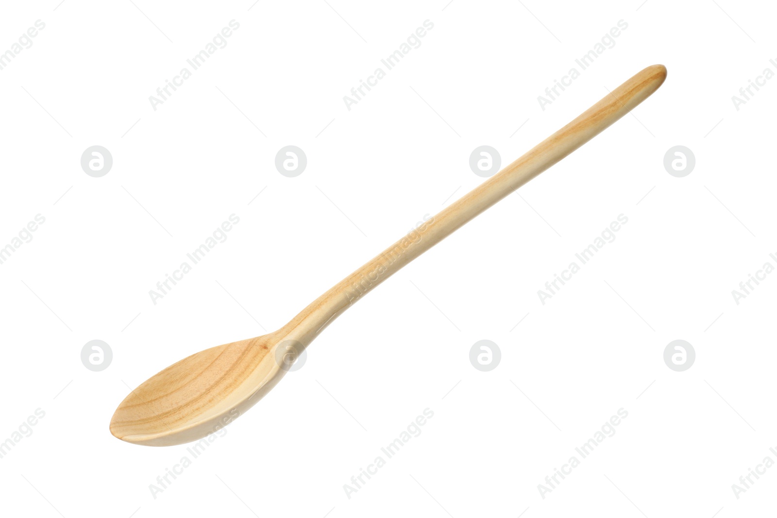 Photo of One empty wooden spoon isolated on white