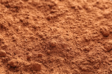 Photo of Cocoa powder as background, closeup