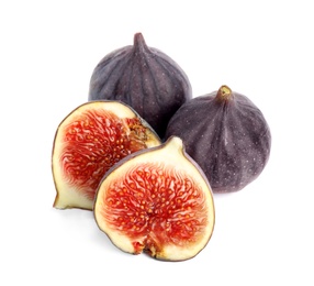 Photo of Tasty fresh fig fruits on white background