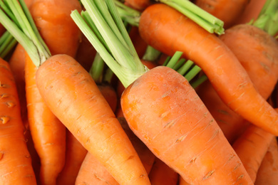 Photo of Fresh ripe carrots as background, closeup view