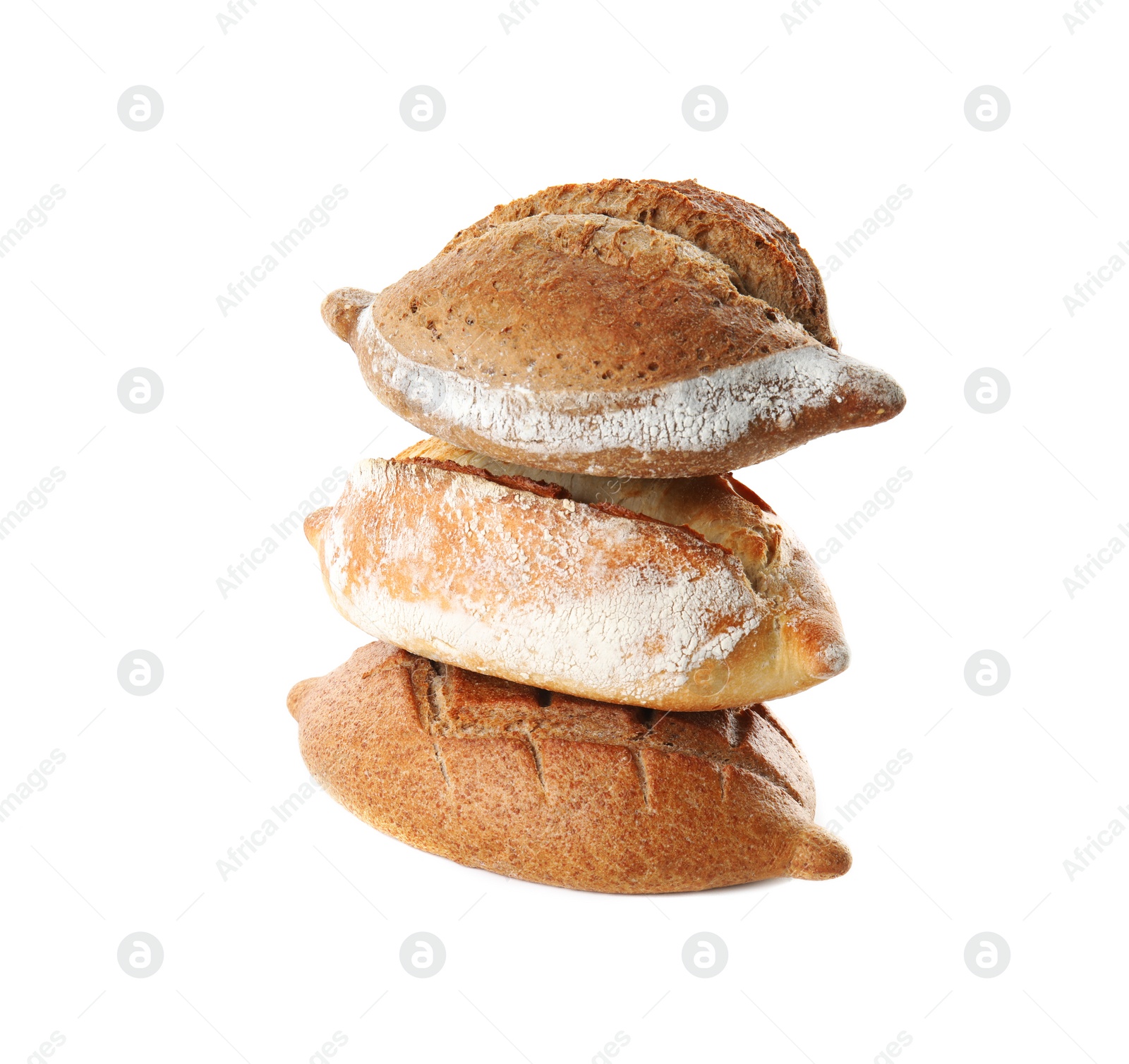 Photo of Loaves of fresh bread isolated on white